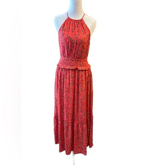 Lost + Wander Orange Smocked maxi dress NWT - Picture 1 of 6